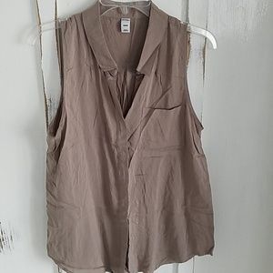Khaki colored collared tank top dress blouse